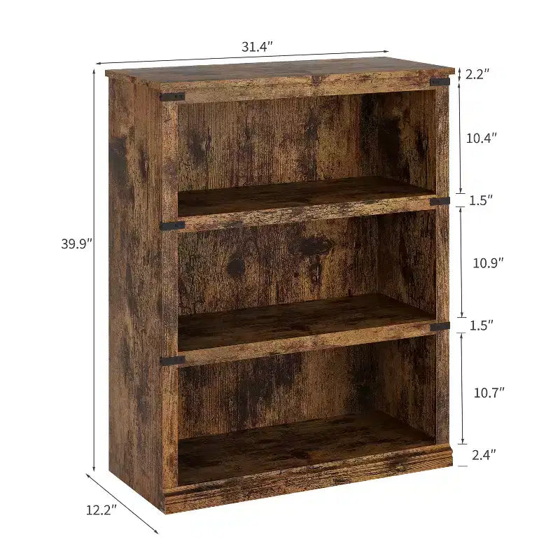 Bibliothèque en bois de ferme avec rangement, étagères ouvertes rustiques pour le bureau à domicile, le salon et la chambre, organisateur de bibliothèque en bois robuste