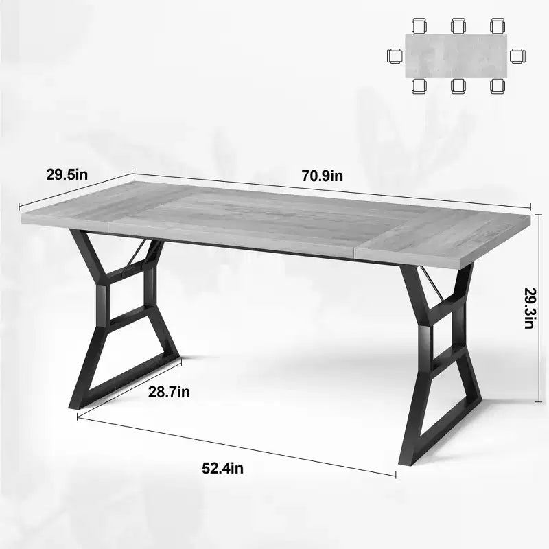 Table à manger rectangulaire de ferme pour 6 personnes, plateau en bois massif rustique et pieds en métal robustes, table de cuisine et de salle à manger solide pour les repas en famille