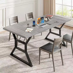 Table à manger rectangulaire de ferme pour 6 personnes, plateau en bois massif rustique et pieds en métal robustes, table de cuisine et de salle à manger solide pour les repas en famille