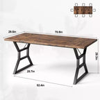 Table à manger rectangulaire de ferme pour 6 personnes, plateau en bois massif rustique et pieds en métal robustes, table de cuisine et de salle à manger solide pour les repas en famille
