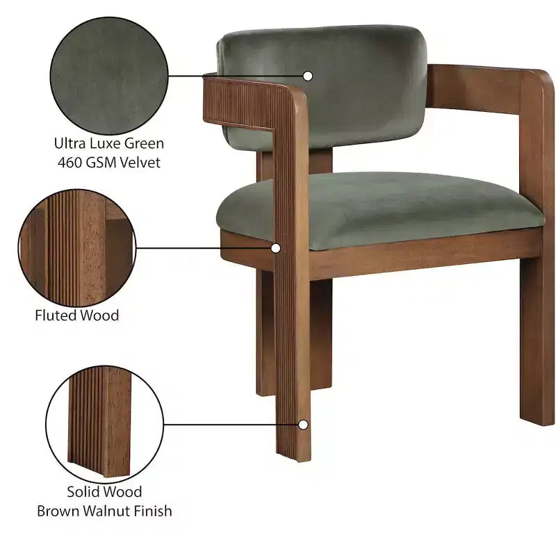Chaise de salle à manger en velours vert Sacha de Meridian Furniture, lot de 2