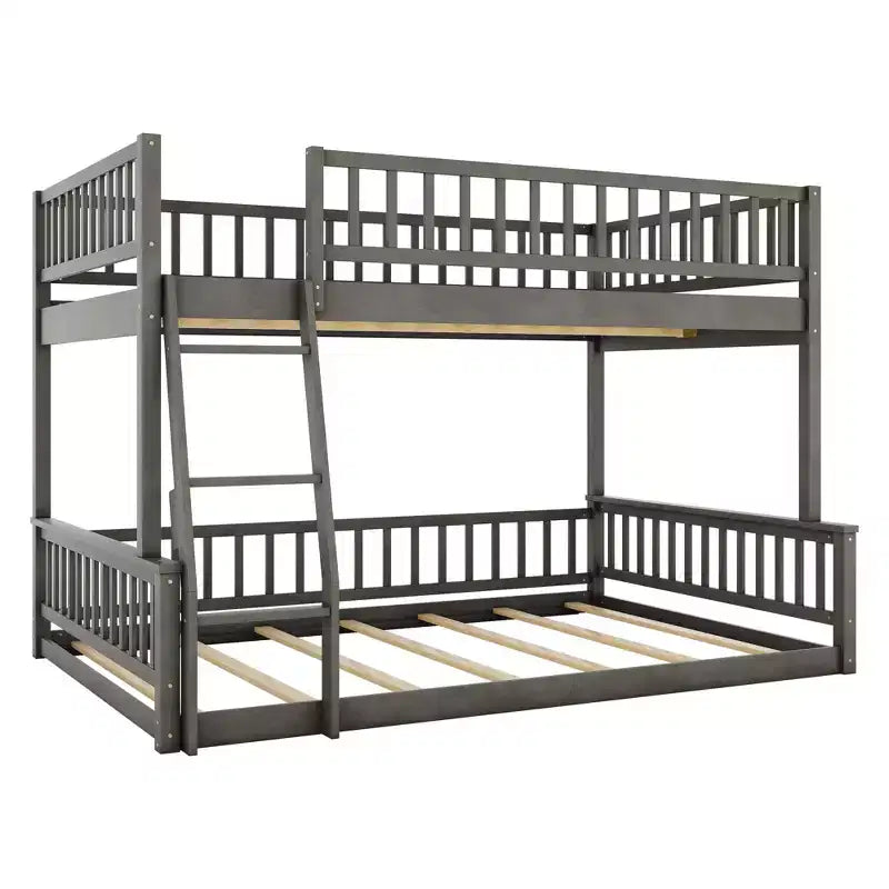 Lit en bois Queen Size FAMYYT avec barrière en forme de clôture, échelle, montage facile