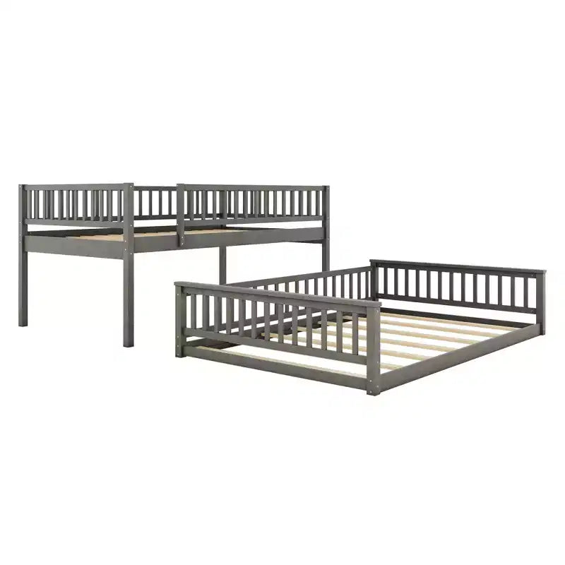 Lit en bois Queen Size FAMYYT avec barrière en forme de clôture, échelle, montage facile