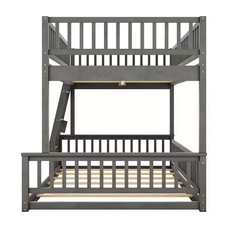 Lit en bois Queen Size FAMYYT avec barrière en forme de clôture, échelle, montage facile