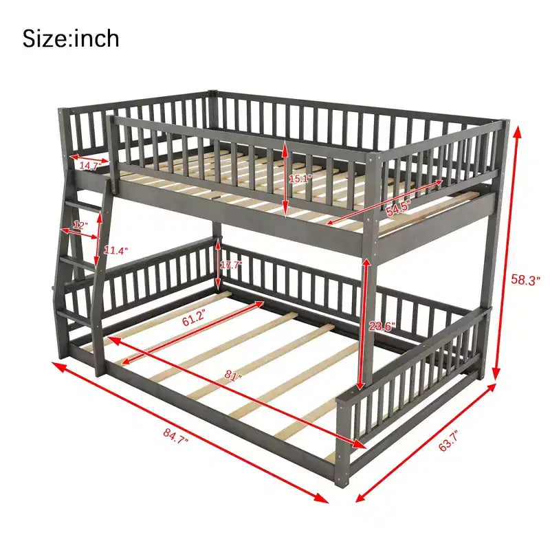 Lit en bois Queen Size FAMYYT avec barrière en forme de clôture, échelle, montage facile