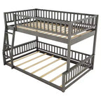 Lit en bois Queen Size FAMYYT avec barrière en forme de clôture, échelle, montage facile