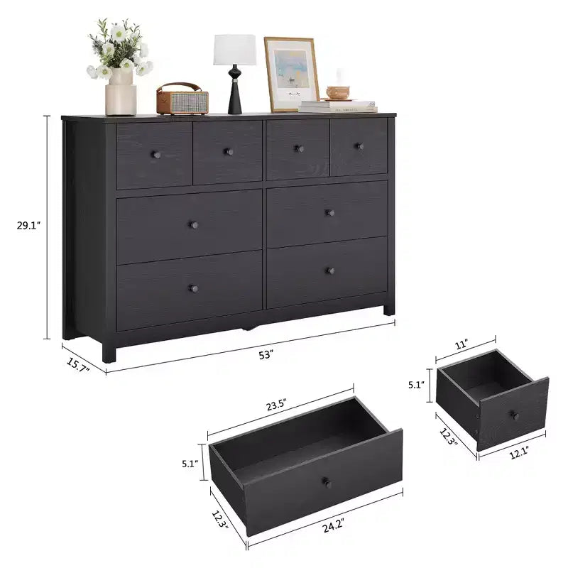 Commode à 8 tiroirs pour chambre à coucher - Commode simple et moderne en bois, double commode de rangement, tiroirs profonds, convient pour salon, couloir, entrée.