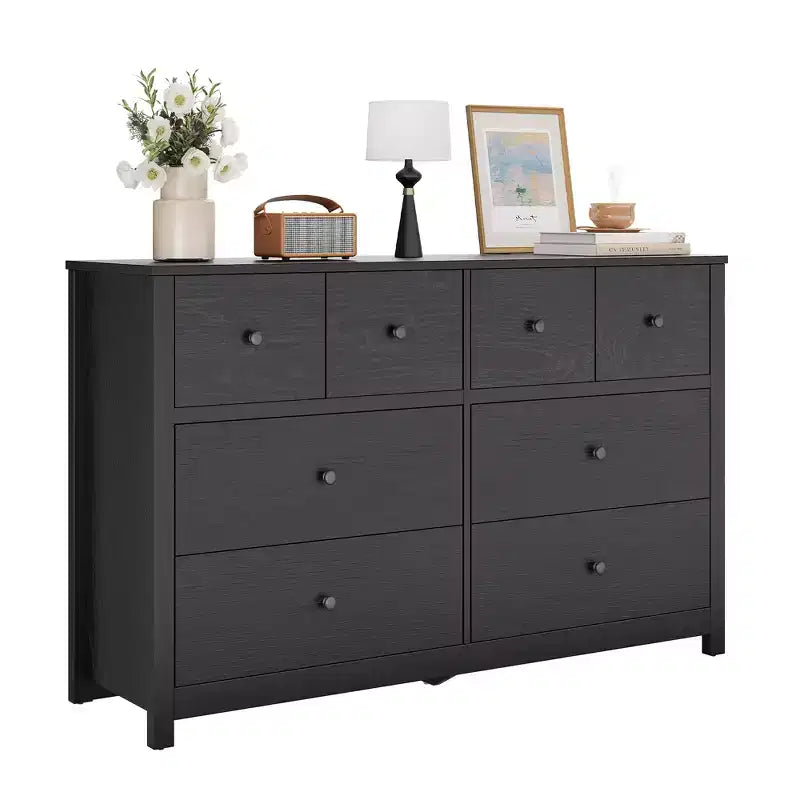 Commode à 8 tiroirs pour chambre à coucher - Commode simple et moderne en bois, double commode de rangement, tiroirs profonds, convient pour salon, couloir, entrée.