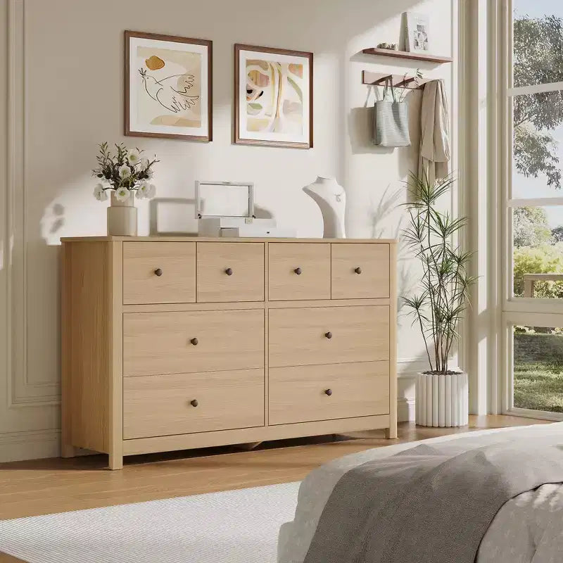 Commode à 8 tiroirs pour chambre à coucher - Commode simple et moderne en bois, double commode de rangement, tiroirs profonds, convient pour salon, couloir, entrée.