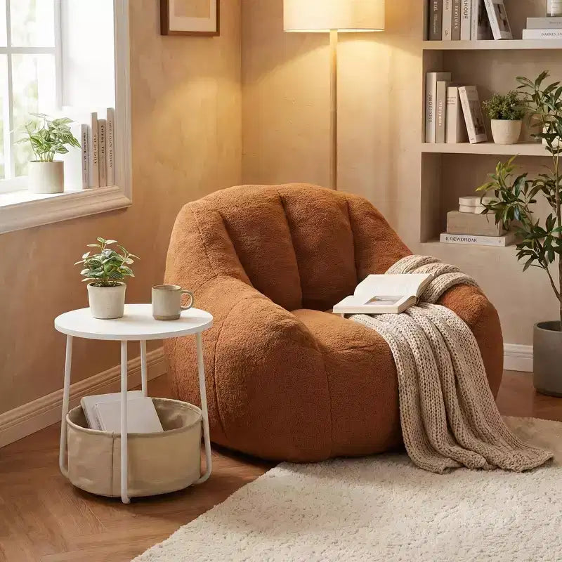 FurnitureR Accent Chair with Storage Coffee Table Set, Chenille Lounge Chair with Round Side Table, Small Space Living Room Furniture Set