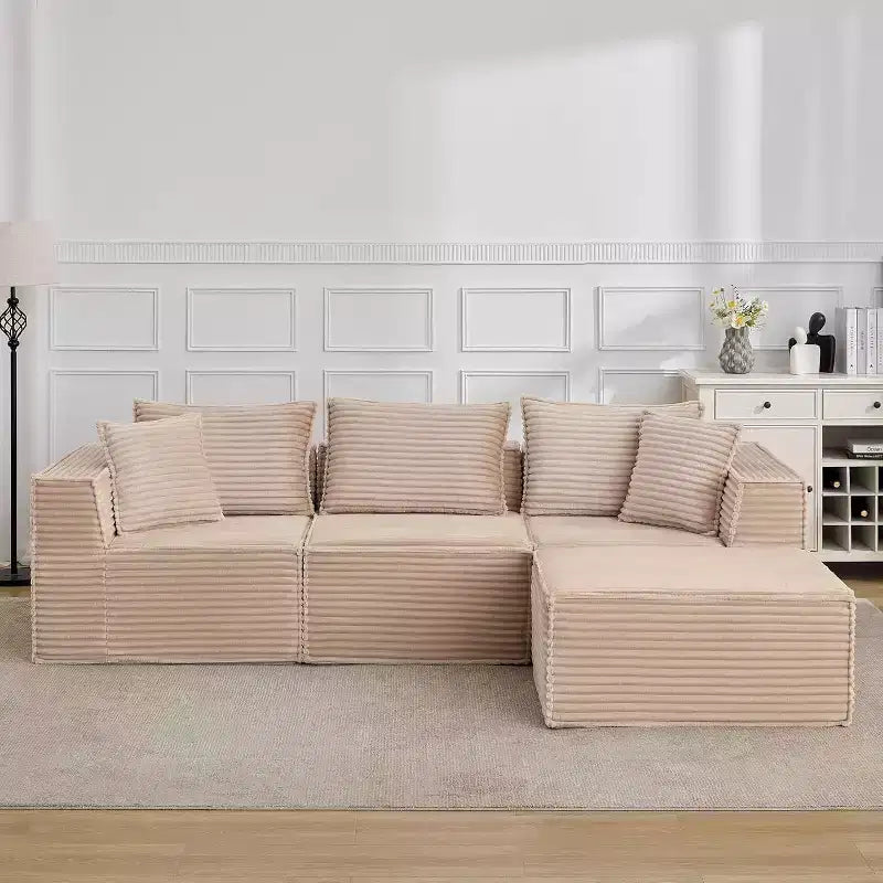 Acekool 107 Modular Cloud Couch Sectional Sofa, Boneless Deep Seat Floor Sofa for Living Room, Beige
