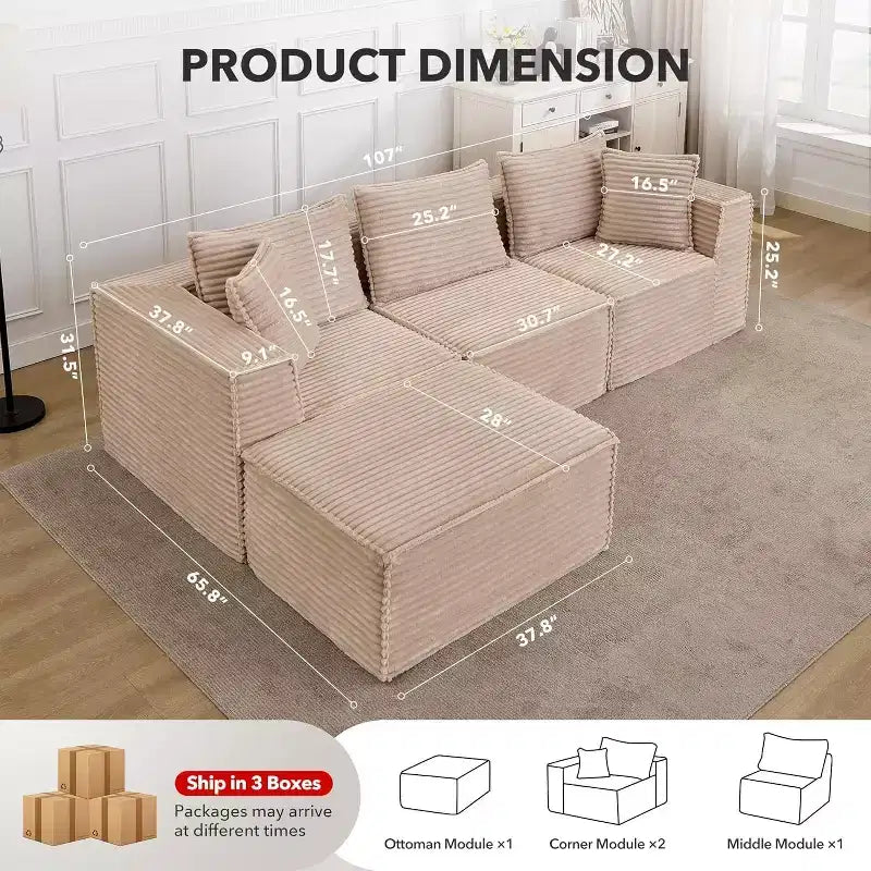 Acekool 107 Canapé modulable Cloud, canapé de sol sans os avec assise profonde pour salon, beige