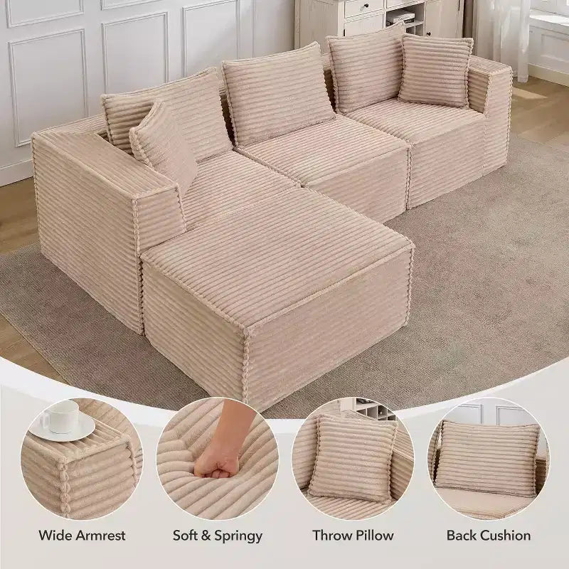Acekool 107 Canapé modulable Cloud, canapé de sol sans os avec assise profonde pour salon, beige