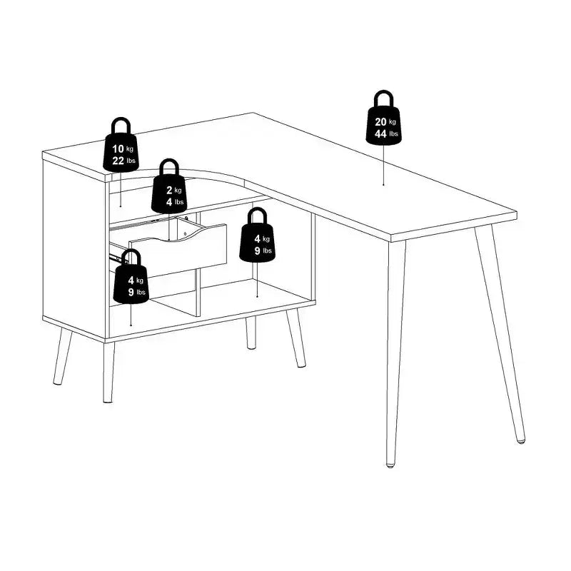 Tvilum, bureau Diana 2 tiroirs, 3 étagères