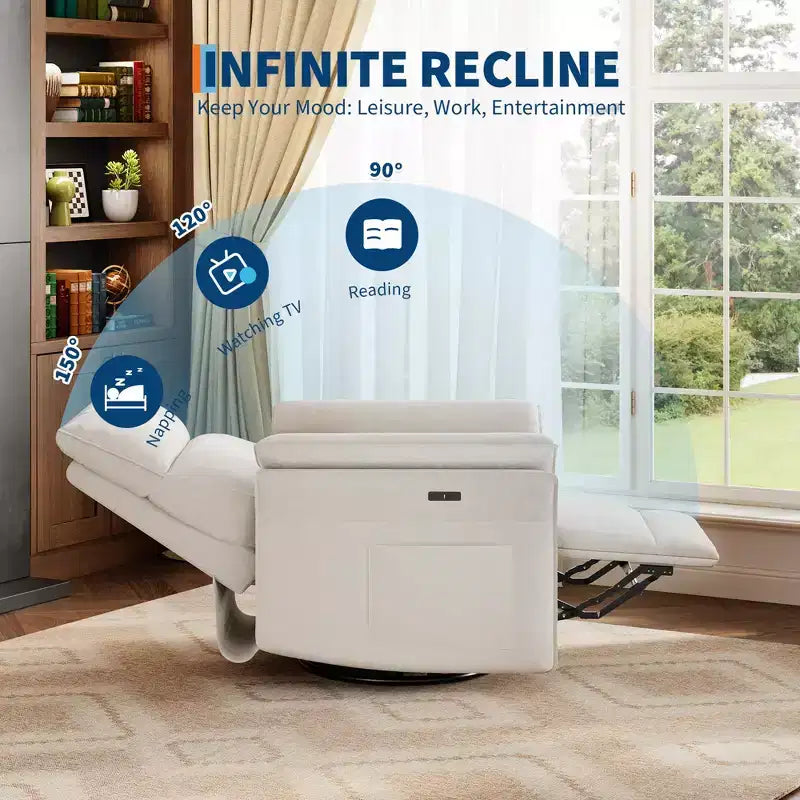 Fauteuil inclinable LinTimes Power Swivel Glider  Fauteuil inclinable individuel moderne, pivotant à 270°, accoudoirs incurvés à double couche, pour salon