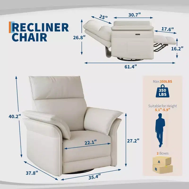 Fauteuil inclinable LinTimes Power Swivel Glider  Fauteuil inclinable individuel moderne, pivotant à 270°, accoudoirs incurvés à double couche, pour salon