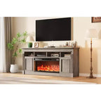 Meuble TV de cheminée avec cheminée électrique télécommandée de 36 pouces, meuble de divertissement rustique en bois de 68 pouces, armoires de rangement pour téléviseurs jusqu'à 80 pouces