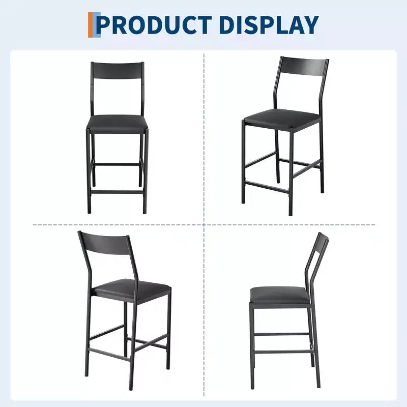 Lot de 2 tabourets de bar hauteur comptoir, tabourets d'îlot de cuisine rembourrés en cuir PU avec repose-pieds et pieds en métal, chaises de bar capacité 136 kg