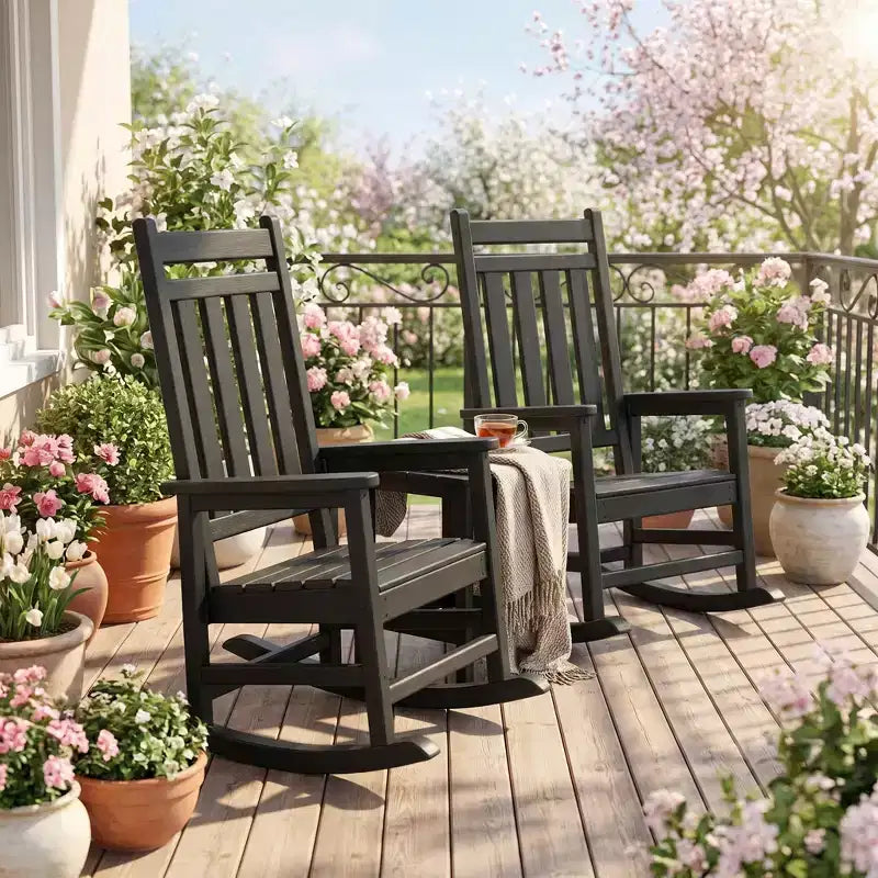 Ensemble de 2 chaises à bascule d'extérieur surdimensionnées en HDPE, fauteuil à bascule robuste avec dossier haut pour porche, jardin, balcon