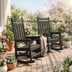 Ensemble de 2 chaises à bascule d'extérieur surdimensionnées en HDPE, fauteuil à bascule robuste avec dossier haut pour porche, jardin, balcon