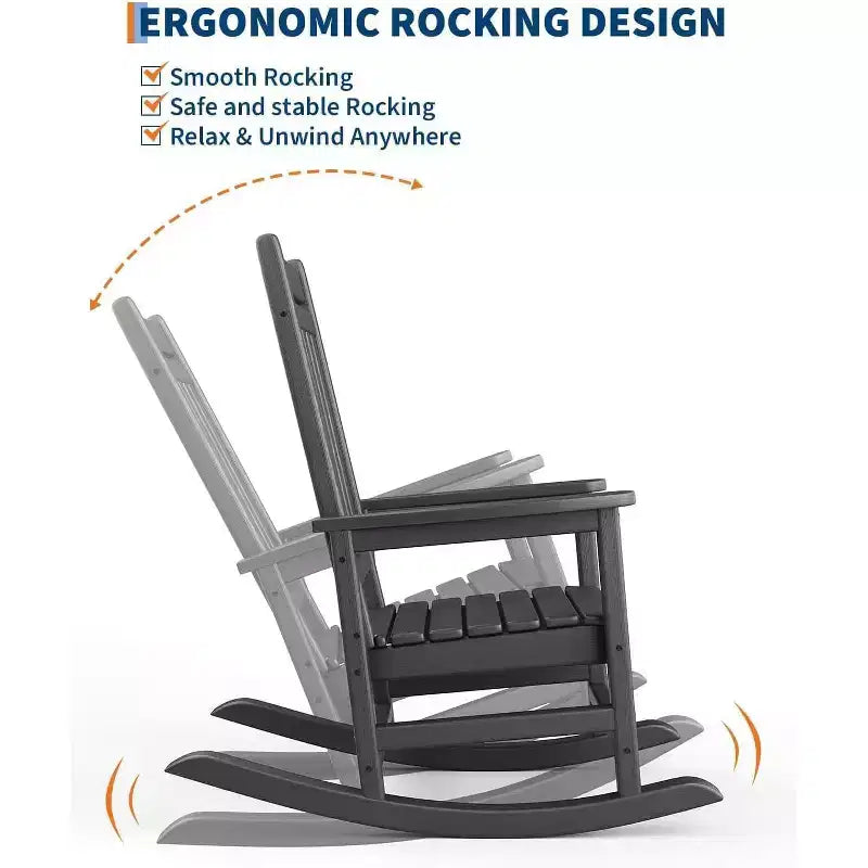 Ensemble de 2 chaises à bascule d'extérieur surdimensionnées en HDPE, fauteuil à bascule robuste avec dossier haut pour porche, jardin, balcon