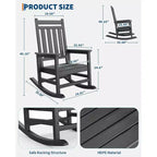 Ensemble de 2 chaises à bascule d'extérieur surdimensionnées en HDPE, fauteuil à bascule robuste avec dossier haut pour porche, jardin, balcon