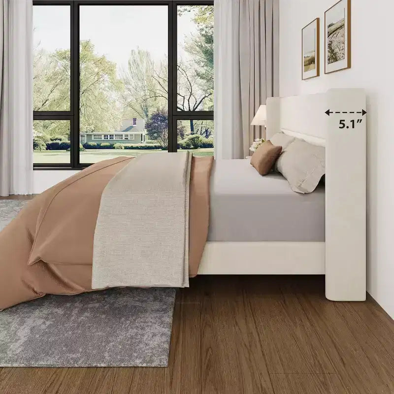 Cadre de lit capitonné en velours avec tête de lit à oreilles - Lit plateforme rembourré avec lattes en bois robustes, aucun sommier tapissier requis, montage facile