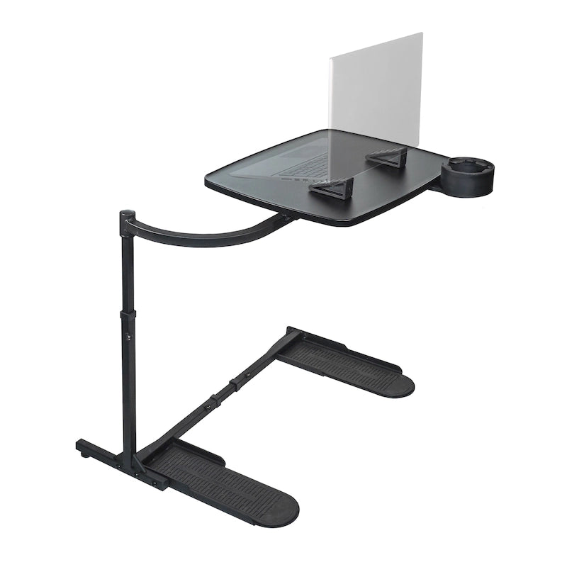 Plateau de télévision pivotant et table d'ordinateur portable extra large noire avec bras réglable, porte-gobelet et cales pour ordinateur portable – Unité simple