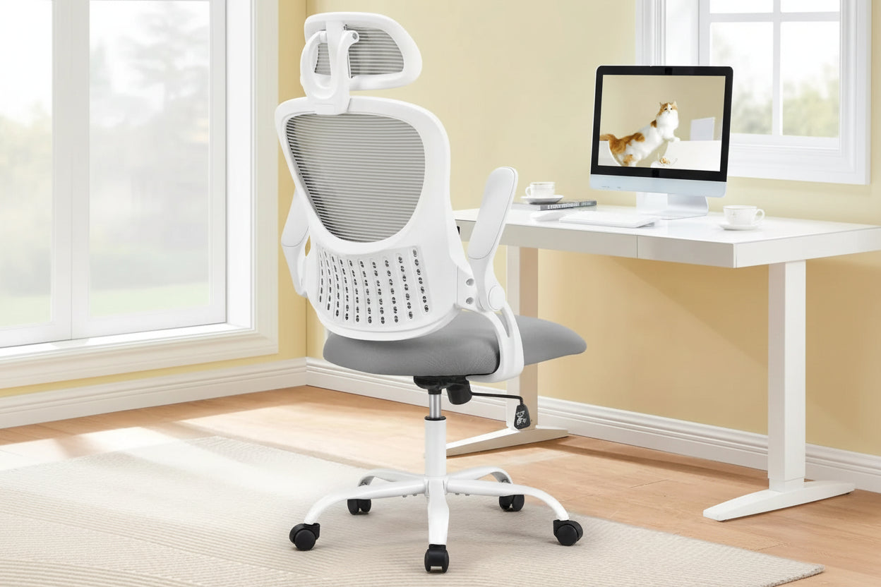 Office Computer Desk Chair, Ergonomic High-Back Mesh Rolling Work Chairs with Wheels &Adjustable Headrests, Comfy Flip-up Arms