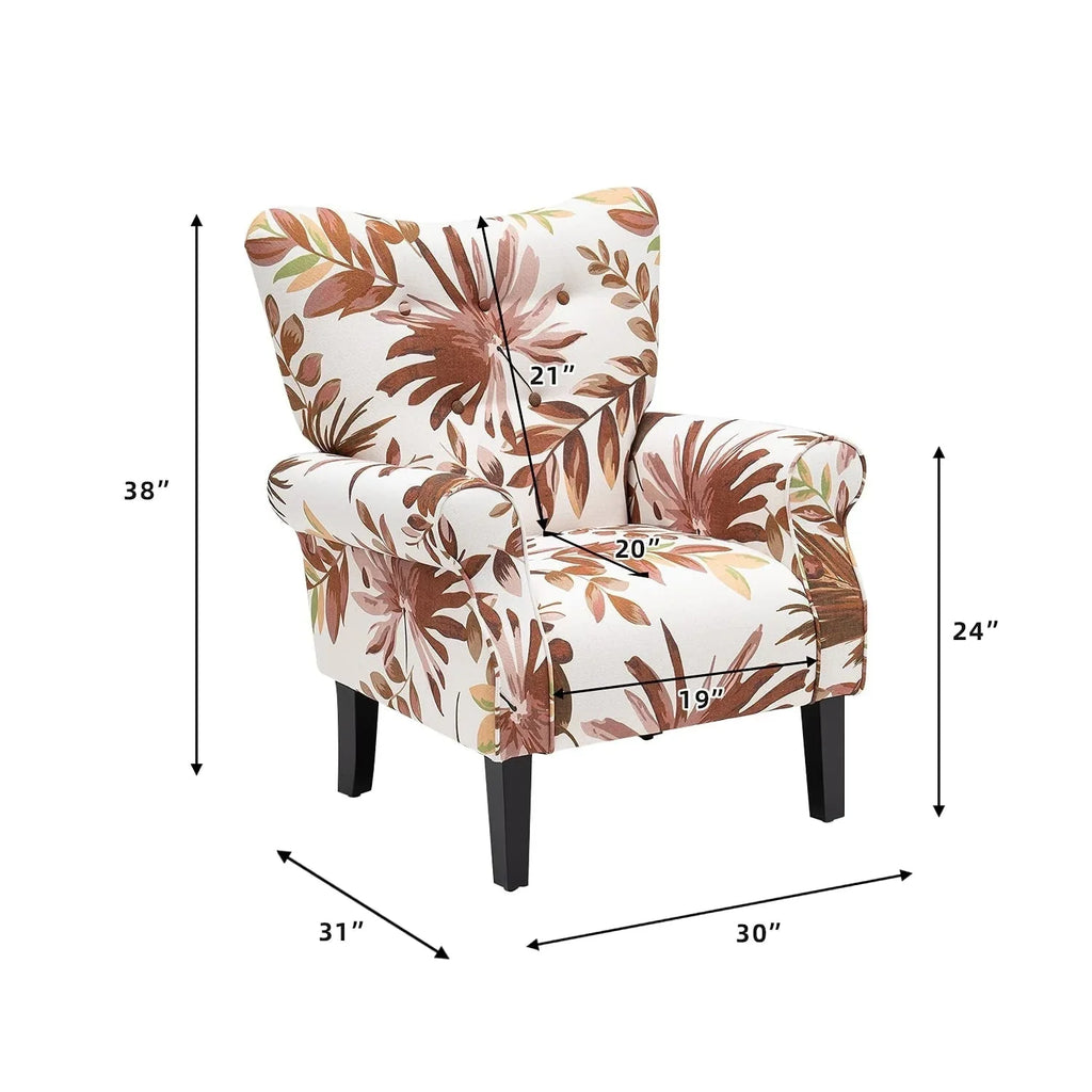 Fauteuil d'appoint moderne Erommy, fauteuil à dossier haut, canapé simple en tissu rembourré avec boutons et pieds en bois pour salon
