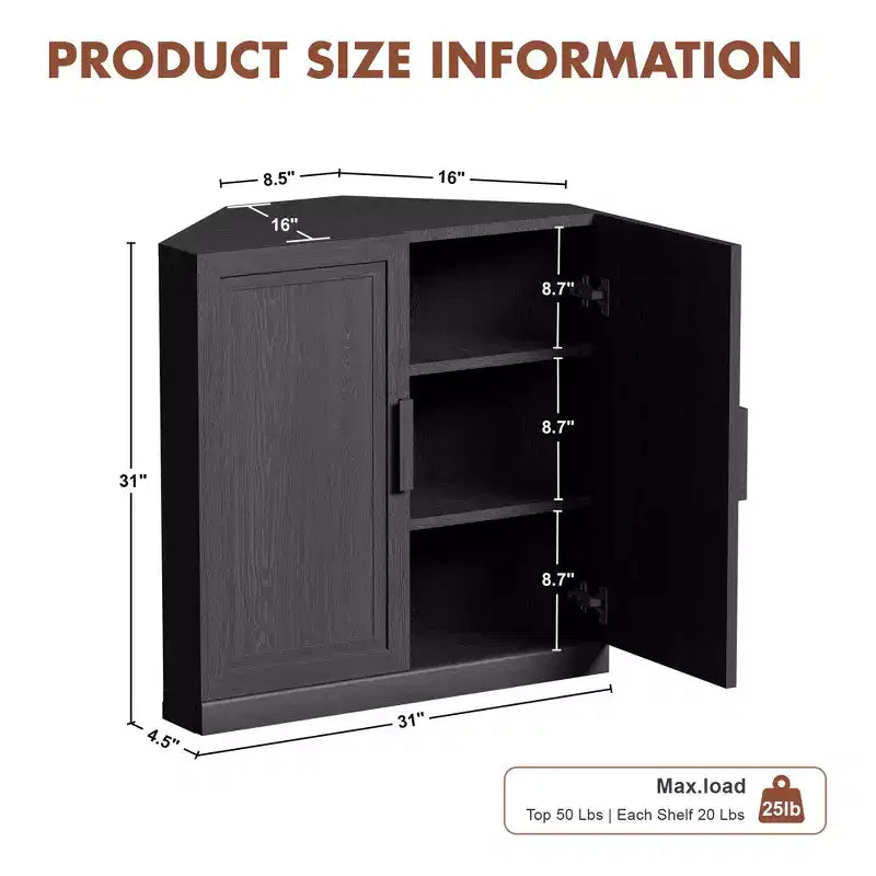 Meuble d'angle Dovelina avec étagères réglables, buffet, meuble à vin, meuble de cuisine et de salle à manger avec portes en bois - 31H x 31L, 36H x 31L