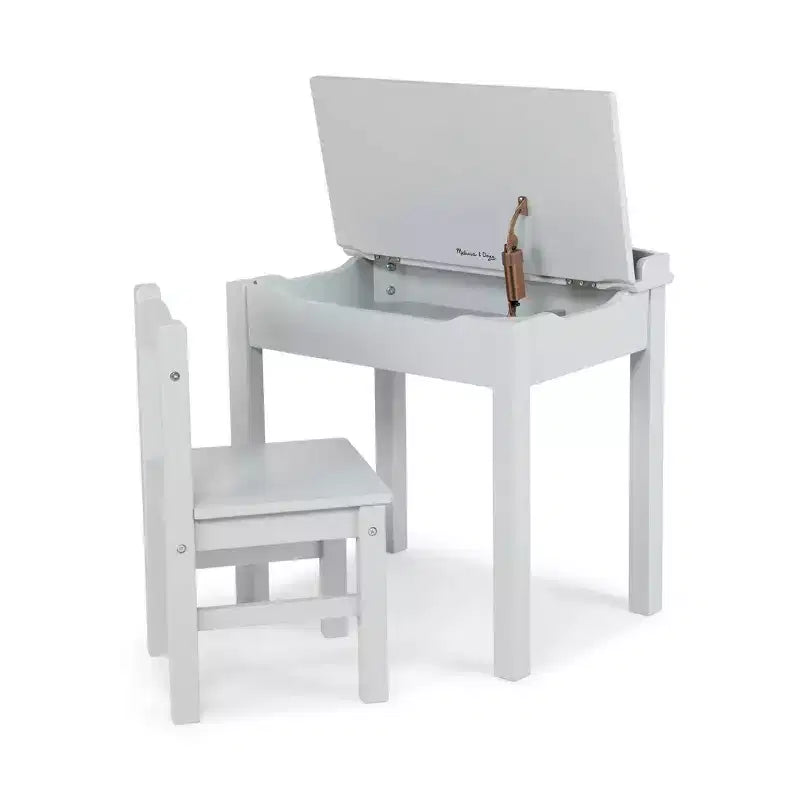 Melissa & Doug - Mobilier pour enfant, pupitre et chaise en bois à couvercle relevable - Gris : Rangement intégré, structure en bois