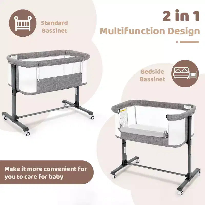 Berceau pour bébé avec roulettes - Beige / Gris / Rose, cododo, pour 1 bébé