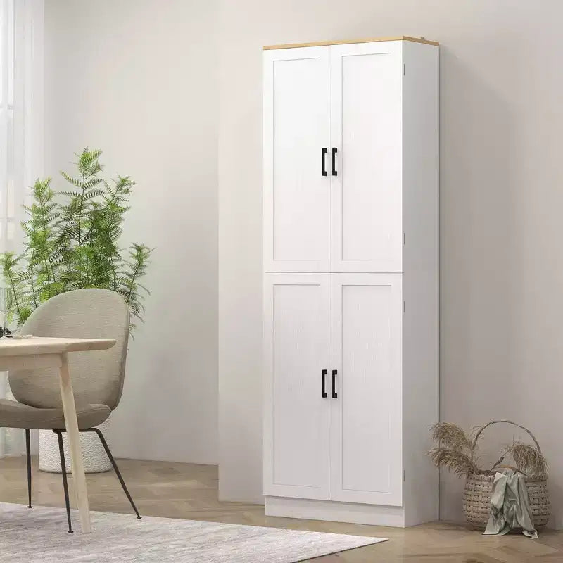 HOMCOM Garde-Manger de cuisine autoportant 170 cm, Armoire de rangement à 4 portes avec étagères réglables et portes