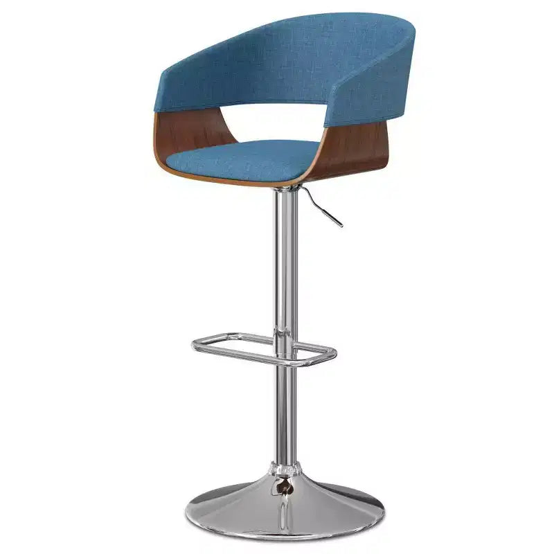 WyndenHall Calinda Adjustable Swivel Barstool Blue: Mid-Century Modern, Upholstered, Steel Legs