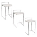 LumiSource Set of 3 Fuji Stacker Counter Height Barstools Stainless Steel/White PU