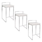 LumiSource Set of 3 Fuji Stacker Counter Height Barstools Stainless Steel/White PU