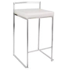 Lot de 3 tabourets de bar à hauteur de comptoir empilables LumiSource Fuji, acier inoxydable/PU blanc