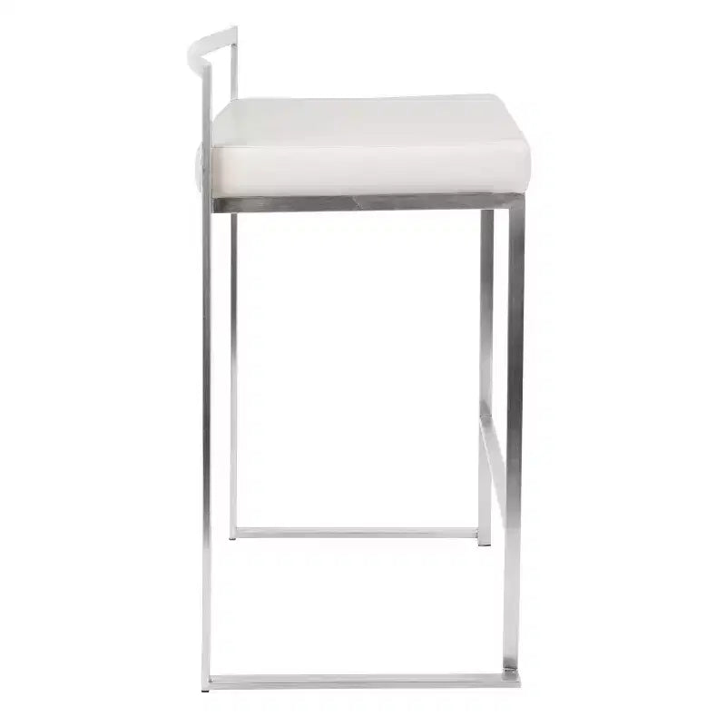 Lot de 3 tabourets de bar à hauteur de comptoir empilables LumiSource Fuji, acier inoxydable/PU blanc