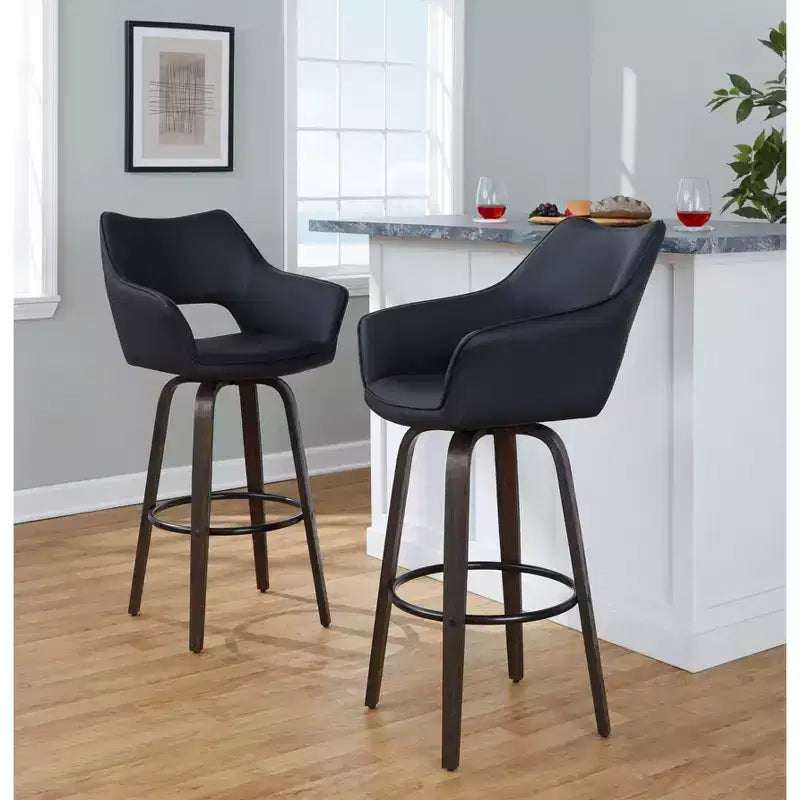 LumiSource Lot de 2 tabourets de bar Mustang Bois foncé/PU noir/Métal noir