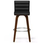 Tabouret de bar Madigan WyndenHall noir : Moderne du milieu du siècle, hauteur réglable, revêtement en similicuir, structure en bois et métal