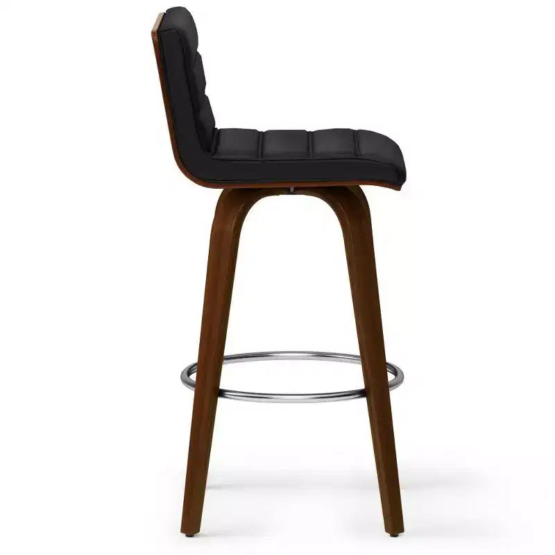 Tabouret de bar Madigan WyndenHall noir : Moderne du milieu du siècle, hauteur réglable, revêtement en similicuir, structure en bois et métal