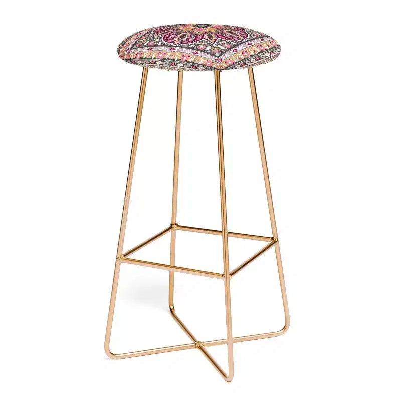 Aimee St Hill Semera Rust Barstool Pink/Gold - Deny Designs: Upholstered, Fixed Height, Steel Frame