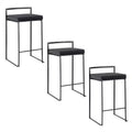 LumiSource Set of 3 Fuji Stacker Counter Height Barstools Black Metal/Black Velvet