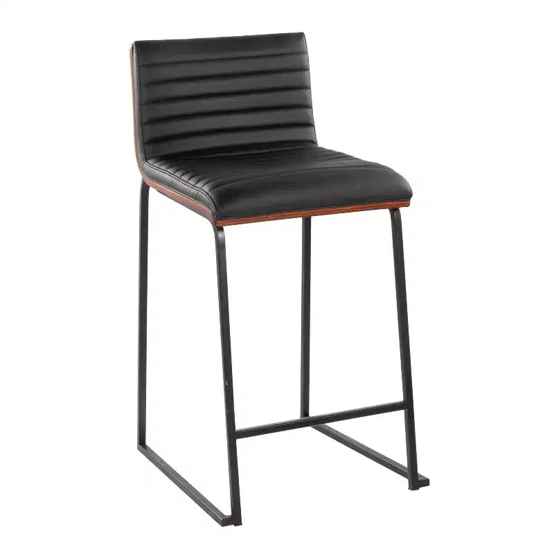 LumiSource Ensemble de 2 tabourets de bar hauteur comptoir Mason Mara 66 cm en bois de noyer noir/cuir PU noir