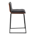 LumiSource Ensemble de 2 tabourets de bar hauteur comptoir Mason Mara 66 cm en bois de noyer noir/cuir PU noir
