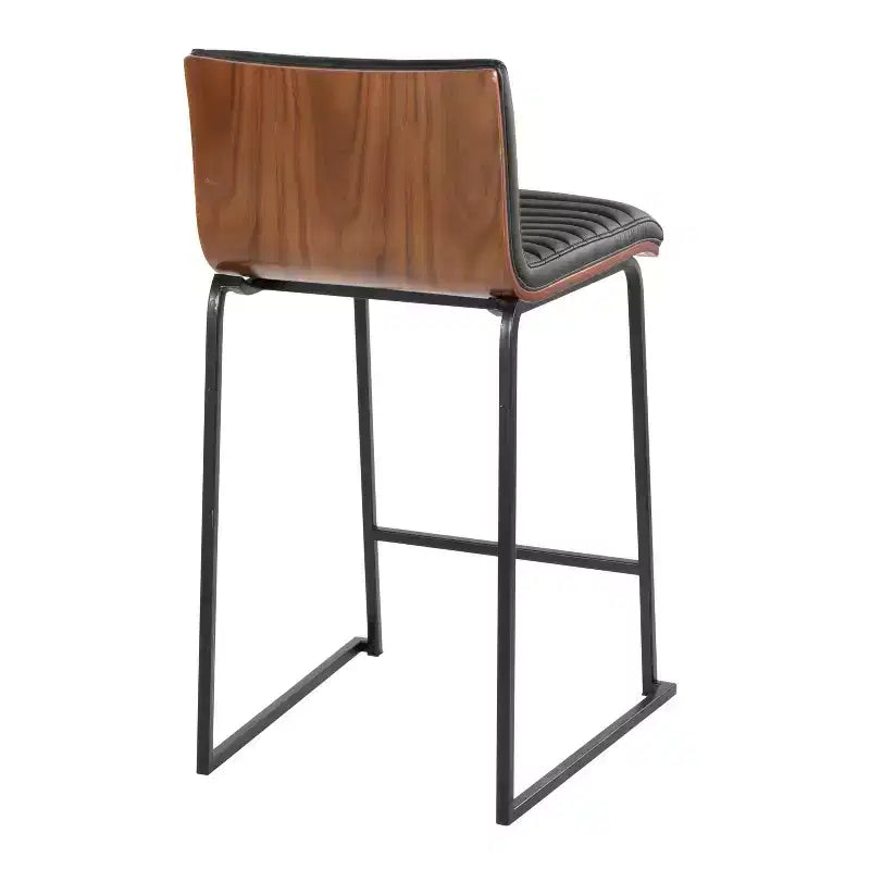LumiSource Ensemble de 2 tabourets de bar hauteur comptoir Mason Mara 66 cm en bois de noyer noir/cuir PU noir