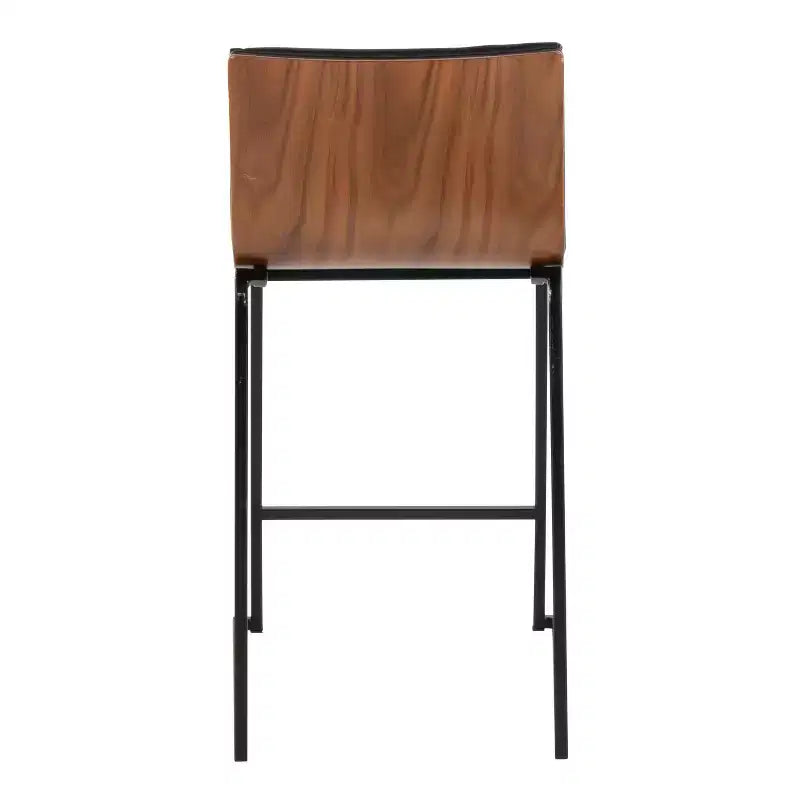 LumiSource Ensemble de 2 tabourets de bar hauteur comptoir Mason Mara 66 cm en bois de noyer noir/cuir PU noir