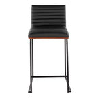 LumiSource Ensemble de 2 tabourets de bar hauteur comptoir Mason Mara 66 cm en bois de noyer noir/cuir PU noir