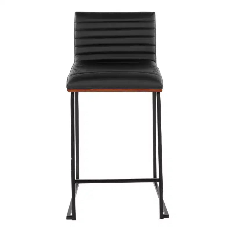 LumiSource Ensemble de 2 tabourets de bar hauteur comptoir Mason Mara 66 cm en bois de noyer noir/cuir PU noir
